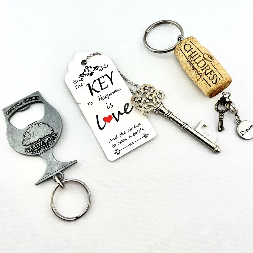 Wine & Craft Beer Bottle Opener Keychain Bundle - Lot of 3